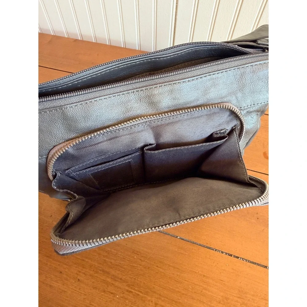 Great American Leather‎ Works Leather Crossbody Shoulder Bag Grey Satchel Purse - Picture 9 of 10